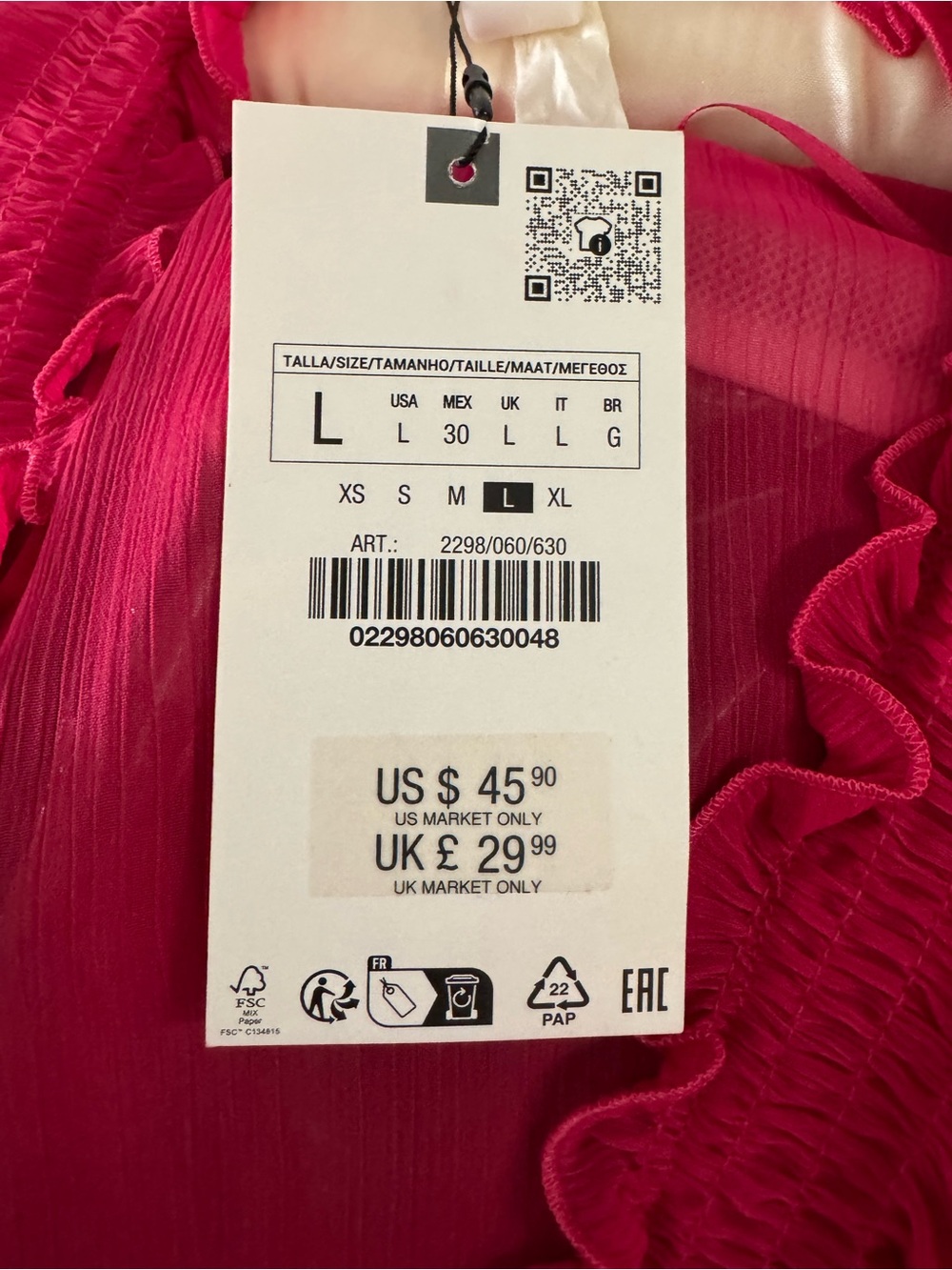 Zara Fuschia Ruffle-Front Blouse - Picture 2 of 2